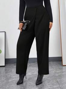 SHEIN Privé Plus-size Einfarbige Lange Hose - Schwarz - Übersicht 4