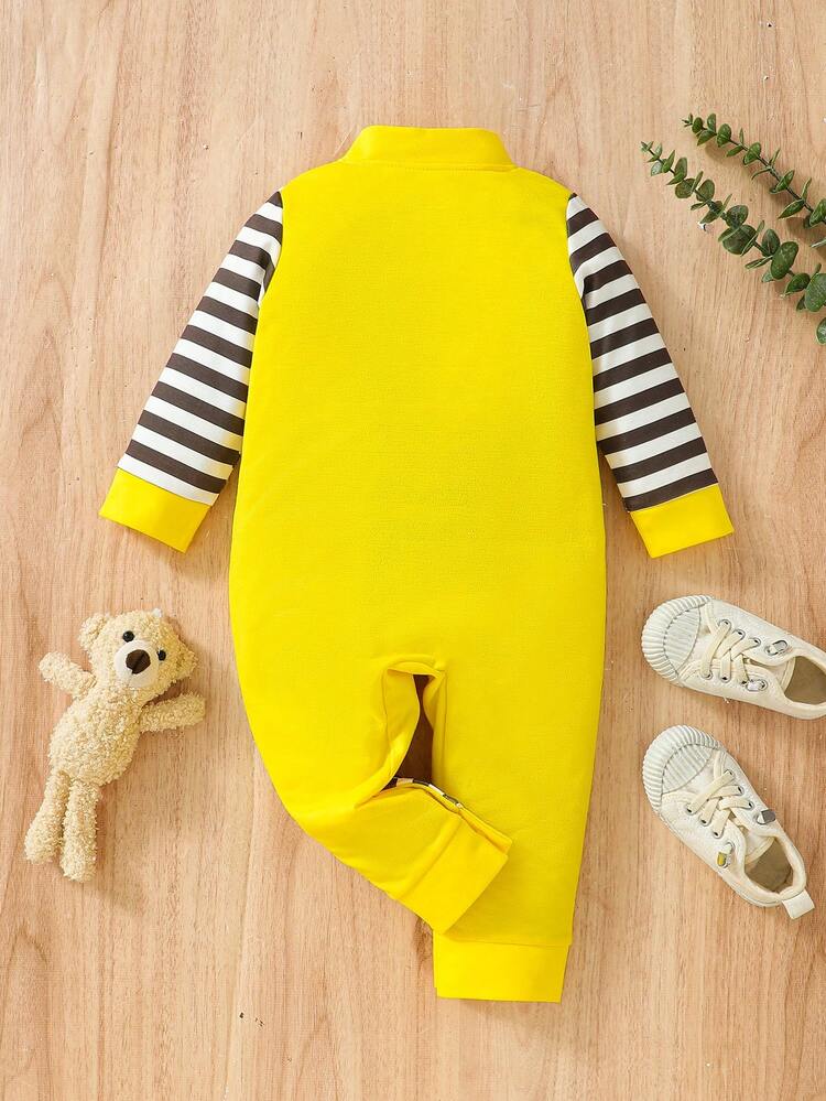 Infant Girls' Striped Jumpsuit With Giraffe Embroidery