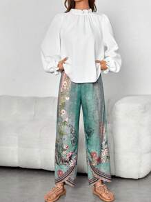 EMERY ROSE Floral Print Wide Leg Pants - Multicolor - View 3