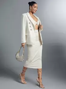 SHEIN BAE 雙排釦西裝領西裝外套 - 白色 - 查看 3