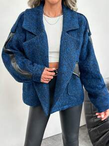 RueChic Abrigo de cuello con solapa de hombros caídos - Azul Marino - Ver 4