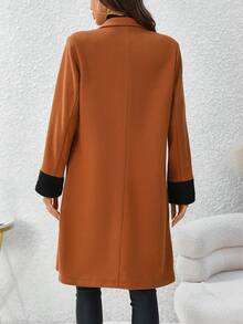 SHEIN Clasi 女士單排釦兩色袖口羊毛大衣 - 咖啡棕 - 查看 2
