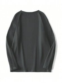 男士長袖文字印花t恤 - 深灰色 - 查看 2