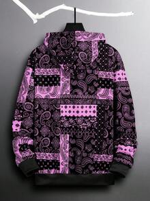 Manfinity EMRG Lỏng lẻo phù hợp Nam In hoa Paisley Dây rút Hoodie - màu đen - Xem 2