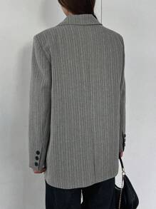 Dazy Star In sọc Cổ áo Áo vest - Xám - Xem 2