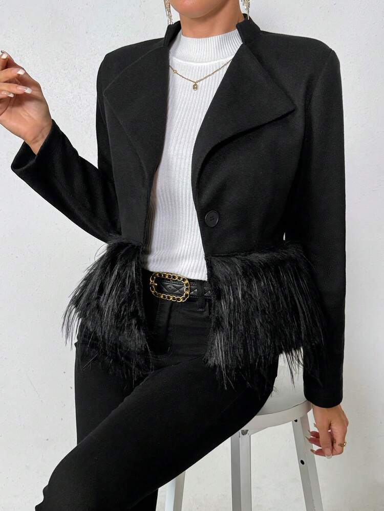 Patchwork Short Woolen Coat