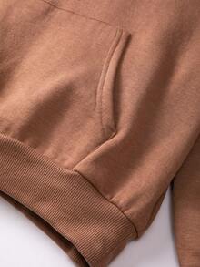 Teen Girl Letter Graphic Drop Shoulder Hoodie & Sweatpants - Khaki - View 8