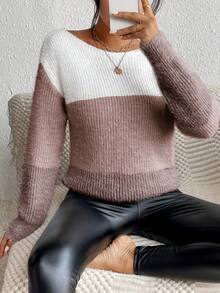 SHEIN Essnce Khối màu lông tơ Áo len Oversized Với Đôi vai - Nhiều màu - Xem 6