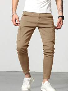 Manfinity Homme Men's Slim Fit Flap Pocket Denim Jeans - Khaki - View 3