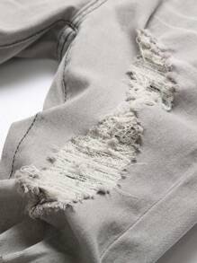 Manfinity Roughcore 男士石洗仿舊破洞牛仔褲 - 淺灰色 - 查看 6