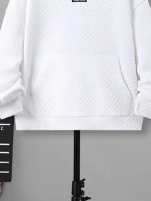 SHEIN Tween Boy Letter Patched Kangaroo Pocket Drop Shoulder Hoodie - White - View 5