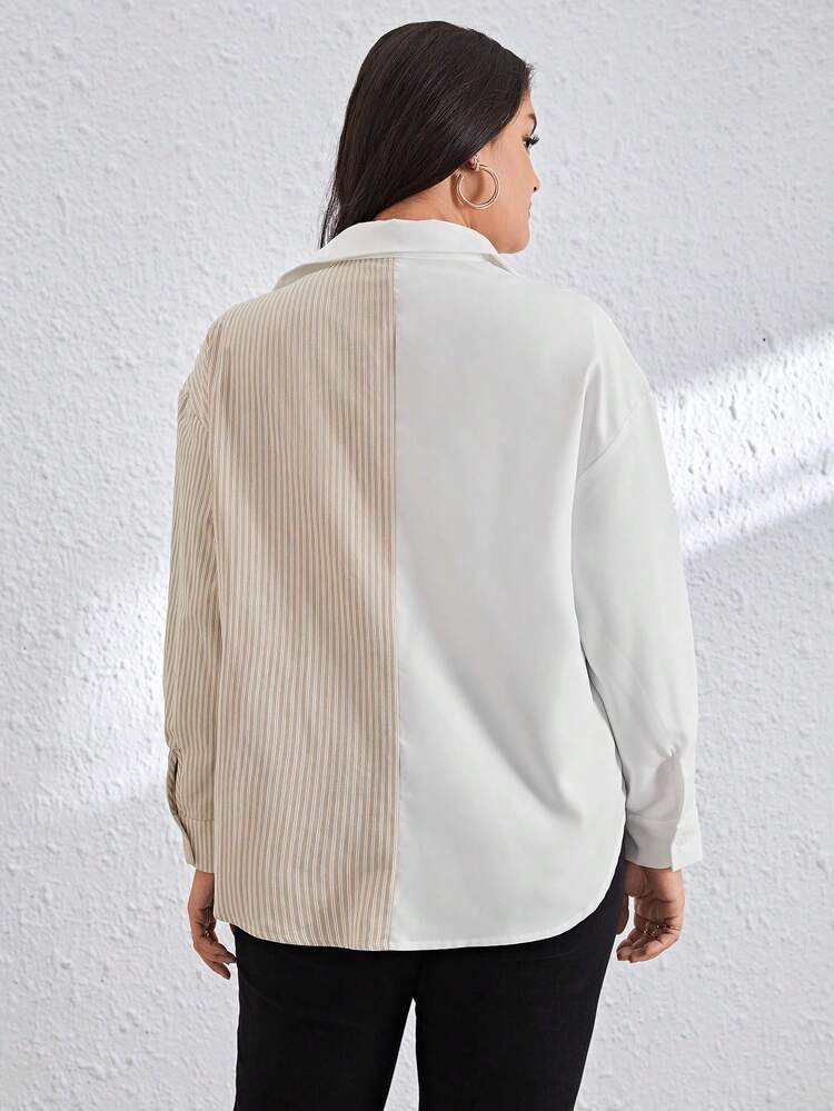 Plus Size Striped And Spaghetti Strap Patchwork Shirt