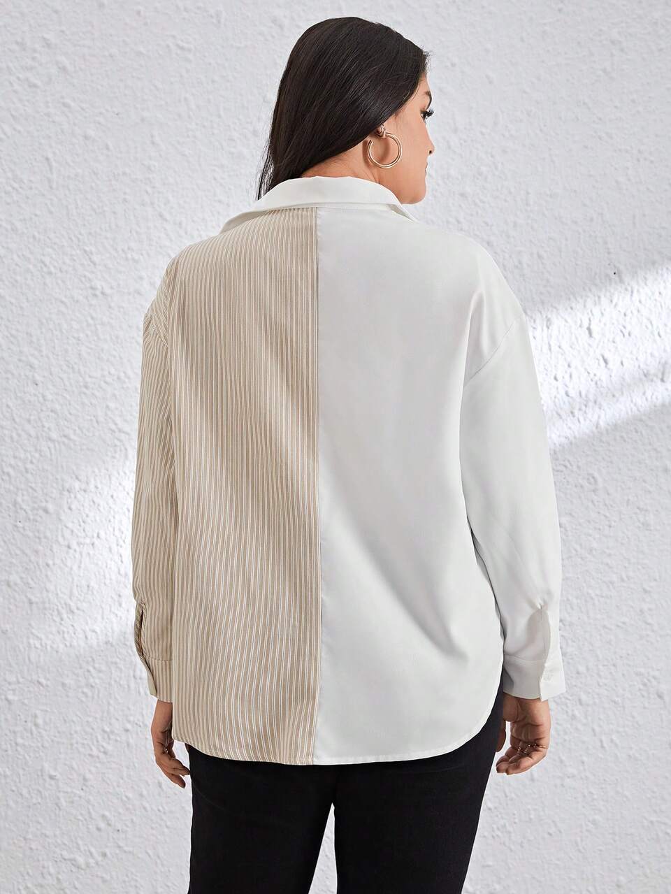 Plus Size Striped And Spaghetti Strap Patchwork Shirt
