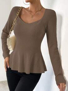 Chiquease Của phụ nữ Cổ Trái tim Áo len Với Raglan - Màu nâu  Mocha - Xem 7
