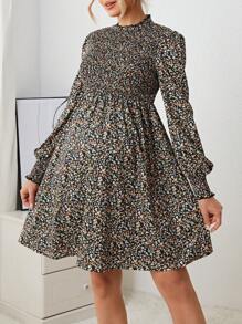 SHEIN 孕婦碎花燈籠袖洋裝 - 彩色 - 查看 3