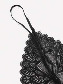 Women Black Lace V Neck Semi Sheer Contrast Lingerie Set