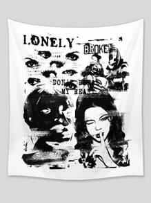 ROMWE Grunge Punk 1 Miếng In Polyester Tấm thảm - Đen và trắng - Xem 1