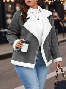 Calvaya 大码休闲保暖内衬毛领夹克，秋冬款 - 深灰色 - 查看 3