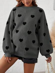 SHEIN 孕婦心型寬鬆落肩毛衣 - 灰色 - 查看 4