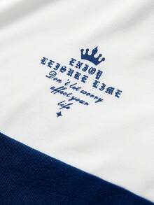 Manfinity Homme Men Plus Color Block Letter Graphic Polo Shirt - Blue and White - View 4