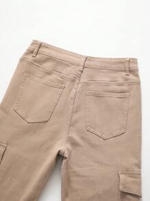 Manfinity Roughcore Men's Flip Pocket Denim Jeans Plain Slim Fit Khaki Cargo Jeans, For Husband, Boyfriend Gifts, Men Cargo Pants, Khaki Cargo Pants, Men Khaki Pants