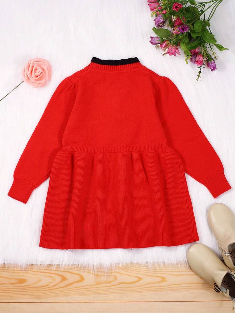 Baby Girls' Mock Neck Lettuce Detail Knitted Sweater Dress