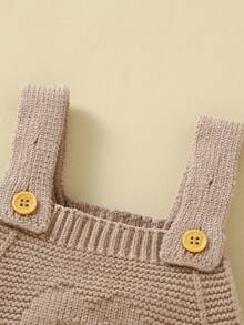 Em bé Màu thuần Dệt kim Romper - Màu Khaki - Xem 3