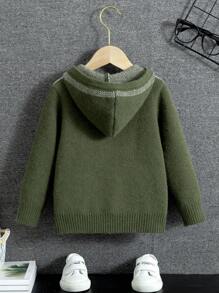 SHEIN Bé trai Chặn màu Hình bông tuyết áo có mũ Áo len Mở - Màu xanh lá cây đậm - Xem 2