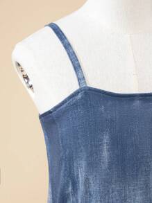 SHEIN Tween Girl Denim Effect Strap Dress - Blue - View 4