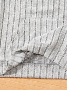 SHEIN 少女纯色罗纹针织卫衣 - 灰色 - 查看 5