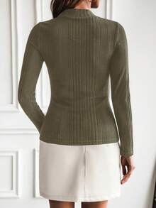 SHEIN LUNE Mock Neck Button Detail Tee - Green - View 2