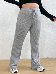 Flirla Quần ống loe thường ngày có gân - Xám - Xem 4