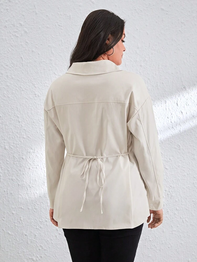 Plus Size Zippered Pocket Half-placket Shirt