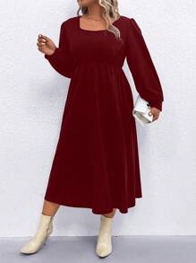 SHEIN LUNE Kích thước lớn Của phụ nữ Ống tay áo Đầm - Màu Đỏ Sâu - Xem 3