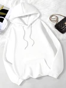 SHEIN EZwear Hooded Sweatshirt With Character And Letter Prints - White - View 2