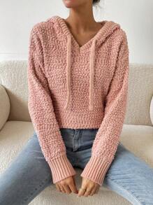 SHEIN Essnce 女性抽繩連帽套頭毛衣 - 粉色 - 查看 7