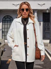 SHEIN LUNE Ladies' Single-breasted Coat With Patchwork Fabric - White - View 3