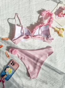 Swim SXY Summer Beach Lace Design Bikini Set Underwired - Pink - View 4
