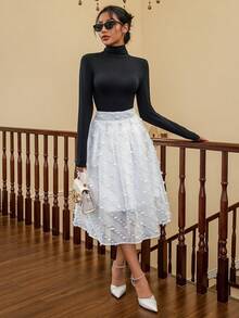 SHEIN Privé Random Jacquard Mid-length Skirt - White - View 6