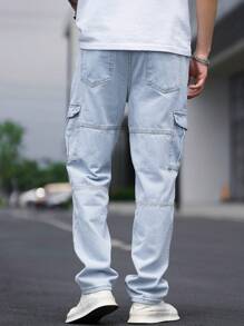 Manfinity Homme Men's Side Pocket Cargo Denim Jeans - Light Wash - View 2