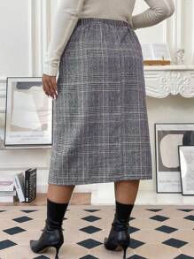 SHEIN Franclia Hơn In kẻ sọc Nút phía trước Váy - Màu xanh lam - Xem 2