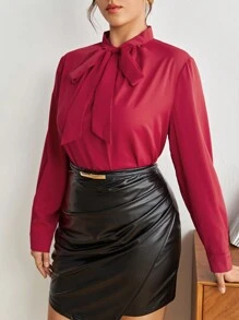 BizChic Blusa Elegante De Talla Grande Con Cuello De Lazo - Rojo - Ver 4