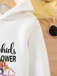 SHEIN Young Girl 汽車與標語圖案保暖襯裡連帽衫