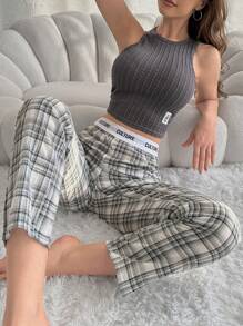 SHEIN Ladies' Pitted Stripe Design Sleepwear Set Pajama Set - Dark Grey - View 6