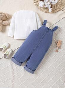 Ensemble T-shirt Côtelé Et Salopette En Jean Pour Bébés Garçons