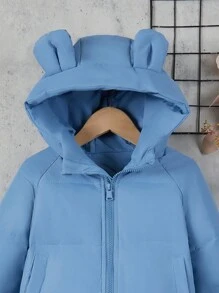 Young Boy 3D Ear Design Hooded Zipper Padded Coat - Blue - View 3