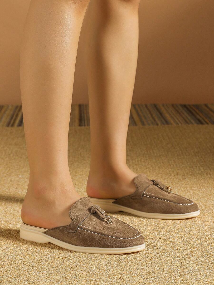 Women's Flat Loafer Shoes Low Vamp 2025 Spring & Summer New Loafer Shoes, Casual Soft Sole Oxfords, Plus Size 41-43 - Coffee Brown - View 1