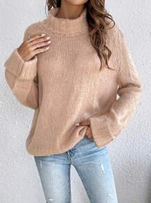 SHEIN Frenchy Suéter Con Cuello De Tortuga Y Mangas Raglán - Rosa - Ver 5