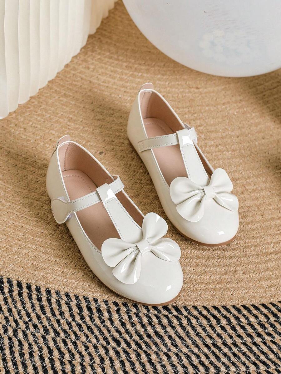 Girls' Autumn/Winter Retro British Style Casual White Flats With Bow Decor, Suitable For Pageant, Stage Performance, Versatile Princess Shoes, Big Kids