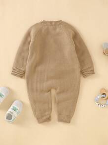 Baby Girls' Bunny Pattern Sweater Jumpsuit - Camel - View 2